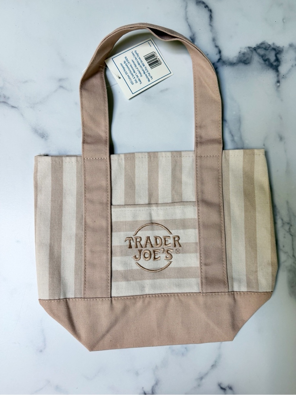Trader Joe's Striped Mini Tote, Canvas Tote Bag in Beige & Cream